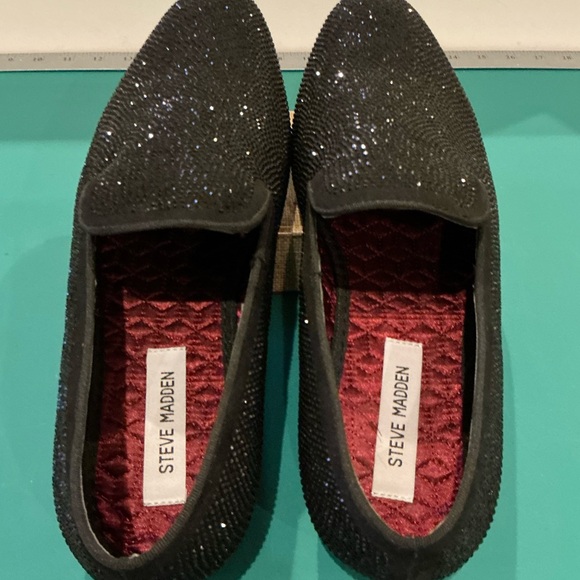 Steve Madden Cirius Black Crystal Slip-On Loafers Size 10 - Picture 5 of 7